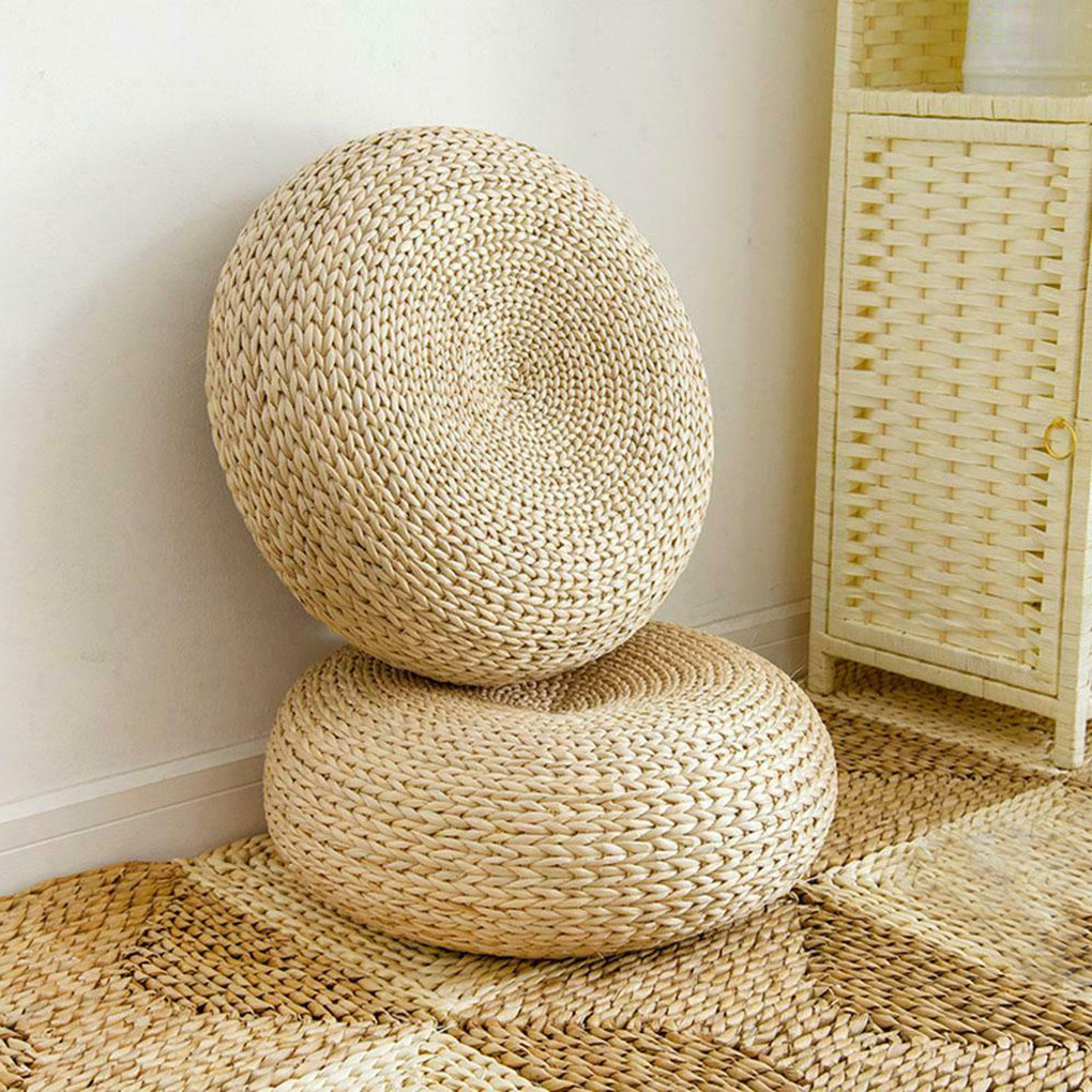 Japanese Home Textiles - Круглый пуф из натуральной соломы, тканая